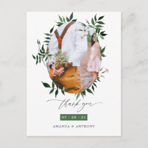 Cartão Postal Watercolor Forest Greenery Foto de Casamento Obrig