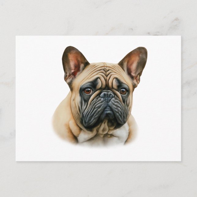 Cartão Postal Watercolor French Buldog (Frente)