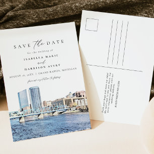 Cartão Postal Watercolor Grand Rapids Cidade de Michigan Skyline