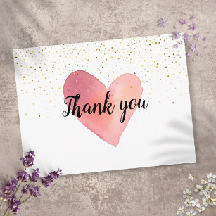 Cartão Postal Watercolor Heart Gold Sprinkles Business Thank You