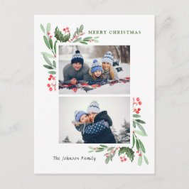 Cartão Postal Watercolor Holly Berry Christmas 2 FOTO Saudação