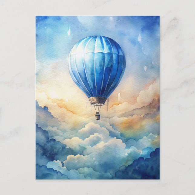 Cartão Postal Watercolor Hot Air Balloon Peaceful Sky  (Frente)