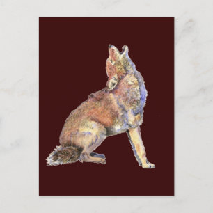 Cartão Postal Watercolor Howling Coyote, Animal, Nature Willife