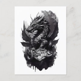 Cartão Postal Watercolor ink of northern mythology Fafnir dragon