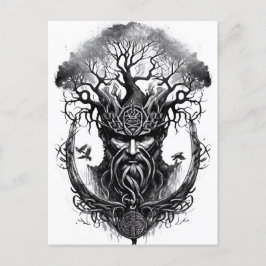 Cartão Postal Watercolor ink of northern mythology Yggdrasil