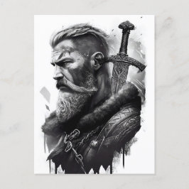 Cartão Postal Watercolor ink pencil of Viking warrioir