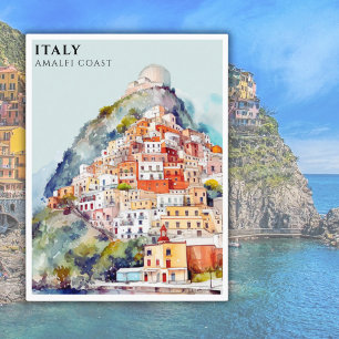 Cartão Postal Watercolor Itália Amalfi Coast Viagem