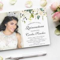 Watercolor Ivory Rosa Quinceanera Photo Invitation