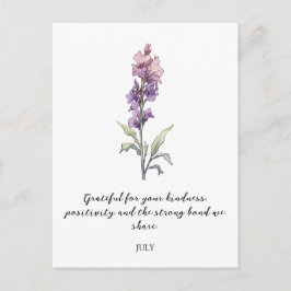 CARTÃO POSTAL WATERCOLOR JULY LARKSPUR BIRTH FLOWER 