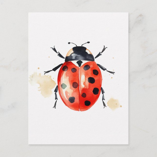 Cartão Postal Watercolor Ladybug (Frente)