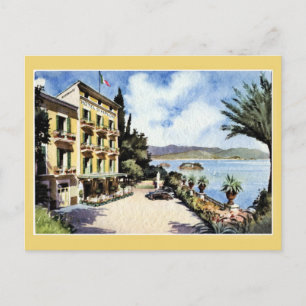 Cartão Postal Watercolor Lake Maggiore Stresa Hotel Simplon