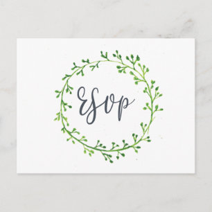 Cartão Postal Watercolor Leafy Wreath Wedding RSVP