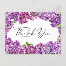 Cartão Postal Watercolor Lilac Floral Frame Botânico Obrigado