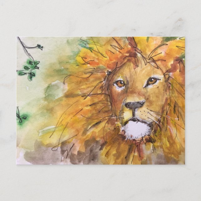 Cartão Postal Watercolor Lion Postcard (Frente)