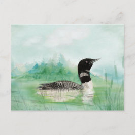 Cartão Postal Watercolor Loon Wilderness Lake Bird Nature Art