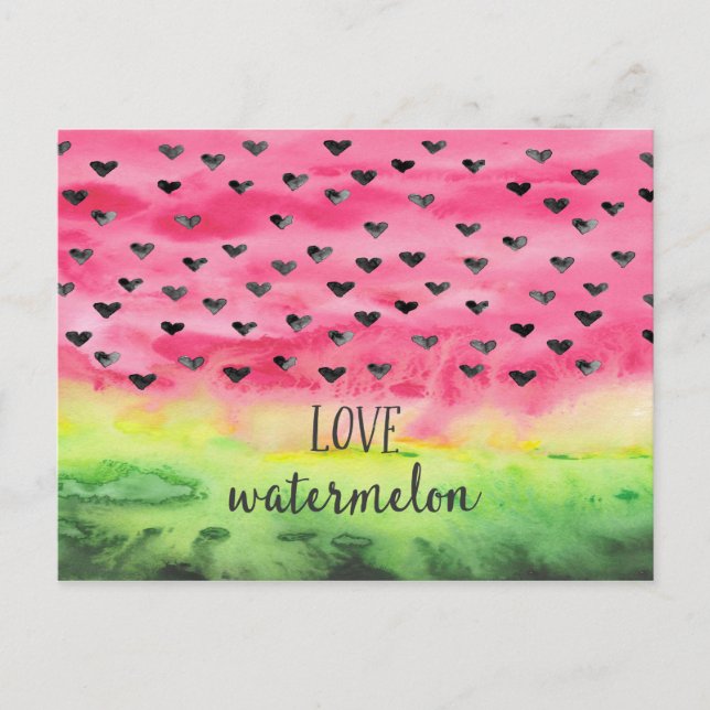Cartão Postal Watercolor Love Watermelon Hearts (Frente)
