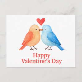 Cartão Postal Watercolor Lovebirds with Heart Valentine’s Day Il
