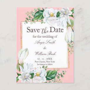 Cartão Postal Watercolor Magnolia Blush Casamento Salve a Data
