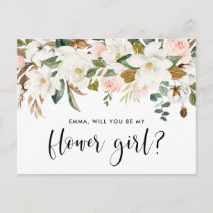 Cartão Postal Watercolor Magnolia Cotton Garland Flower Girl