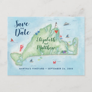 Cartão Postal Watercolor Marthas Vineyard Salvar Data