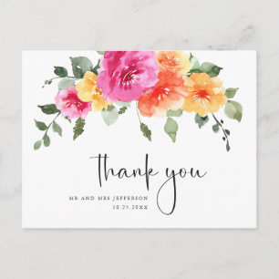 Cartão Postal Watercolor Meadow Wildflower Boho Obrigado