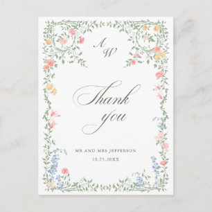 Cartão Postal Watercolor Meadow Wildflower Boho Obrigado