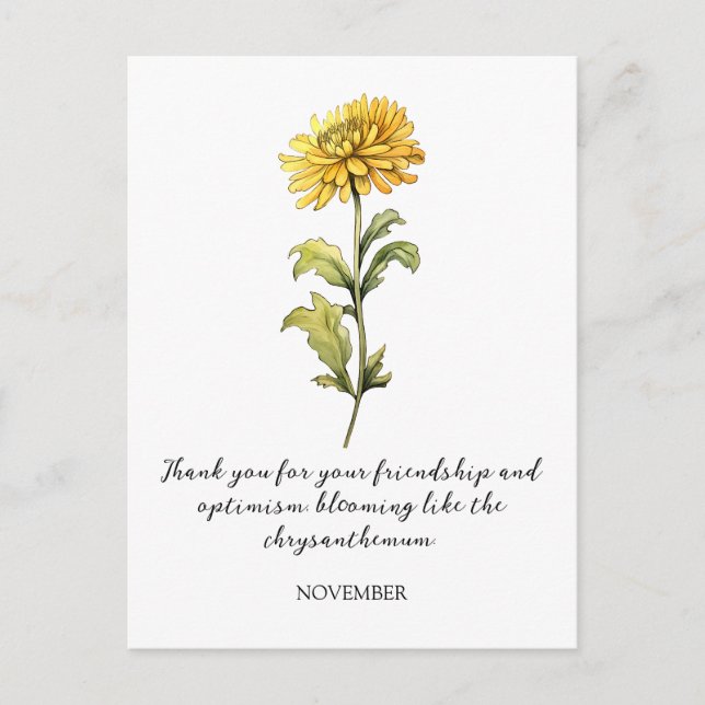CARTÃO POSTAL WATERCOLOR NOVEMBER CHRYSANTHEMUM BIRTH FLOWER (Frente)