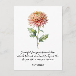 CARTÃO POSTAL WATERCOLOR NOVEMBER CHRYSANTHEMUM BIRTH FLOWER