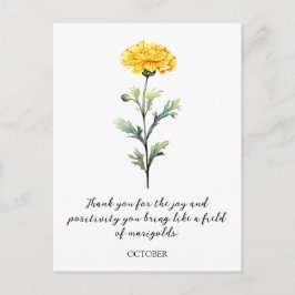 CARTÃO POSTAL WATERCOLOR OCTOBER MARIGOLD BIRTH FLOWER POSTCARD
