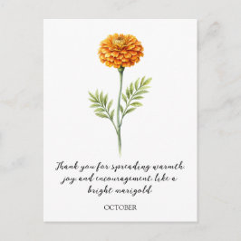CARTÃO POSTAL WATERCOLOR OCTOBER MARIGOLD BIRTH FLOWER POSTCARD