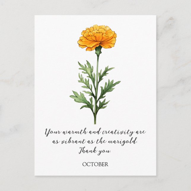 CARTÃO POSTAL WATERCOLOR OCTOBER MARIGOLD BIRTH FLOWER POSTCARD (Frente)