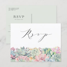 Cartão Postal Watercolor Pastel Succulents Garland Wedding RSVP