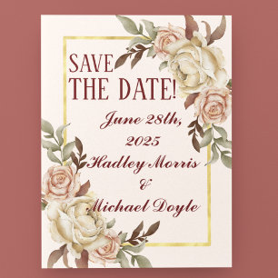 Cartão Postal Watercolor Peonies Casamento Salva-a-Data