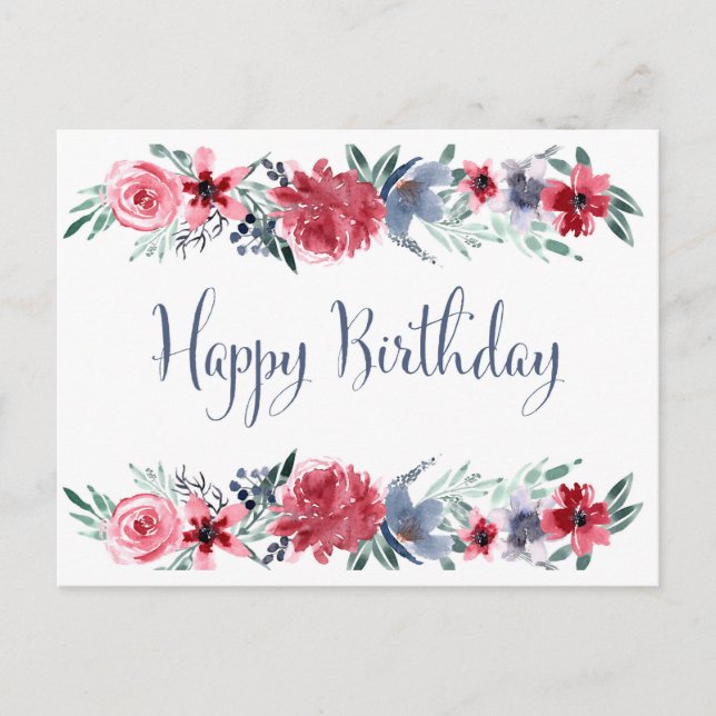 Cartão Postal Watercolor Peony Happy Birday (Frente)