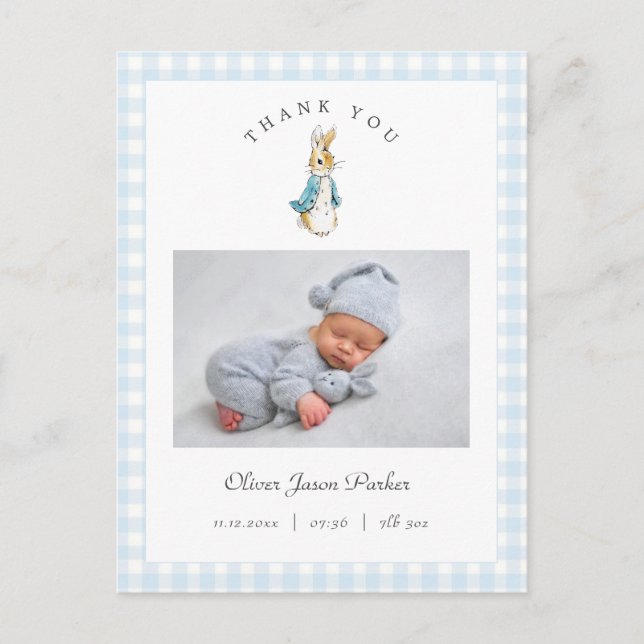 Cartão Postal Watercolor Peter Rabbit Boy Birth Announcement (Frente)