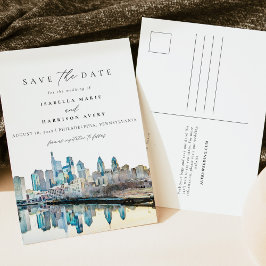 Cartão Postal Watercolor Philadelphia Pennsylvania City Skyline