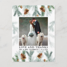 Cartão Postal Watercolor Pine Cones Love Obrigados Foto de Casam