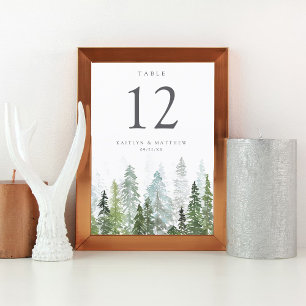 Cartão Postal Watercolor Pine Tree Forest Wedding Table Number