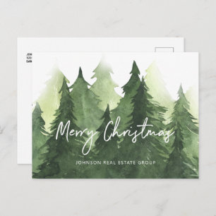 Cartão Postal Watercolor Pine Trees Negócios Feliz Natal