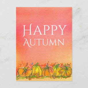 Cartão Postal Watercolor Pumpkins Feliz Outono