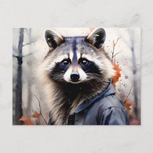 Cartão Postal Watercolor Raccoon Animal
