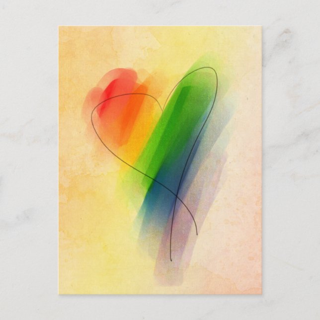 Cartão Postal Watercolor Rainbow Heart (Frente)