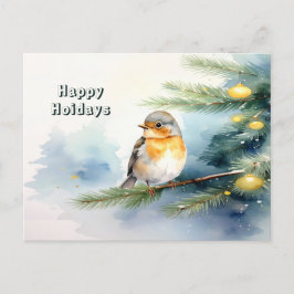 Cartão Postal Watercolor Robin on a Pine Branch Postcard