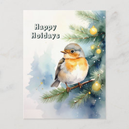 Cartão Postal Watercolor Robin on a Pine Branch Postcard