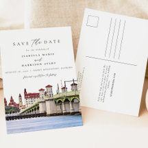 Watercolor Santo Augustine Florida Skyline Beach