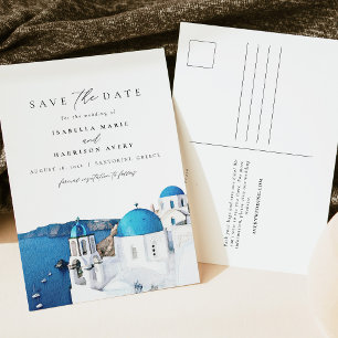 Cartão Postal Watercolor Santorini - Grécia Skyline Salvar a Da
