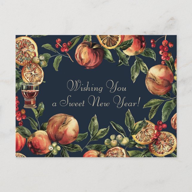 Cartão Postal Watercolor Shana Tova - azul e amarelo (Frente)