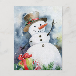 Cartão Postal Watercolor Snowman