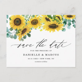 Cartão Postal Watercolor Sunflower e Eucalyptus salvam a data