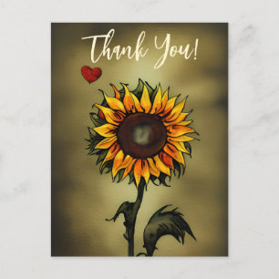 Cartão Postal Watercolor Sunflower Love Flower Obrigado